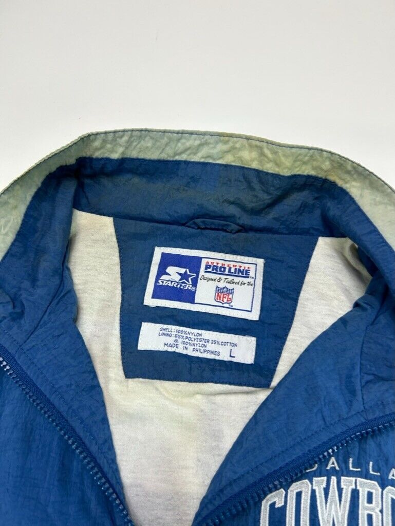 Vintage 90s Dallas Cowboys NFL Embroidered Nylon Starter Jacket Size Large