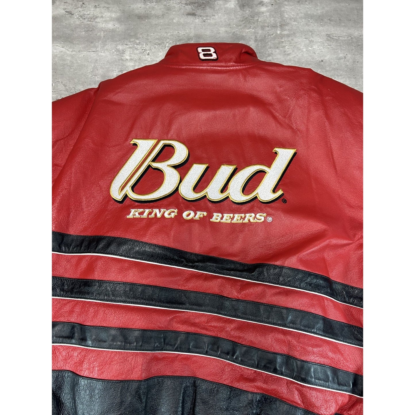Vintage 90s Jeff Hamilton Budweiser King Of Beers Nascar Leather Race Jacket XL