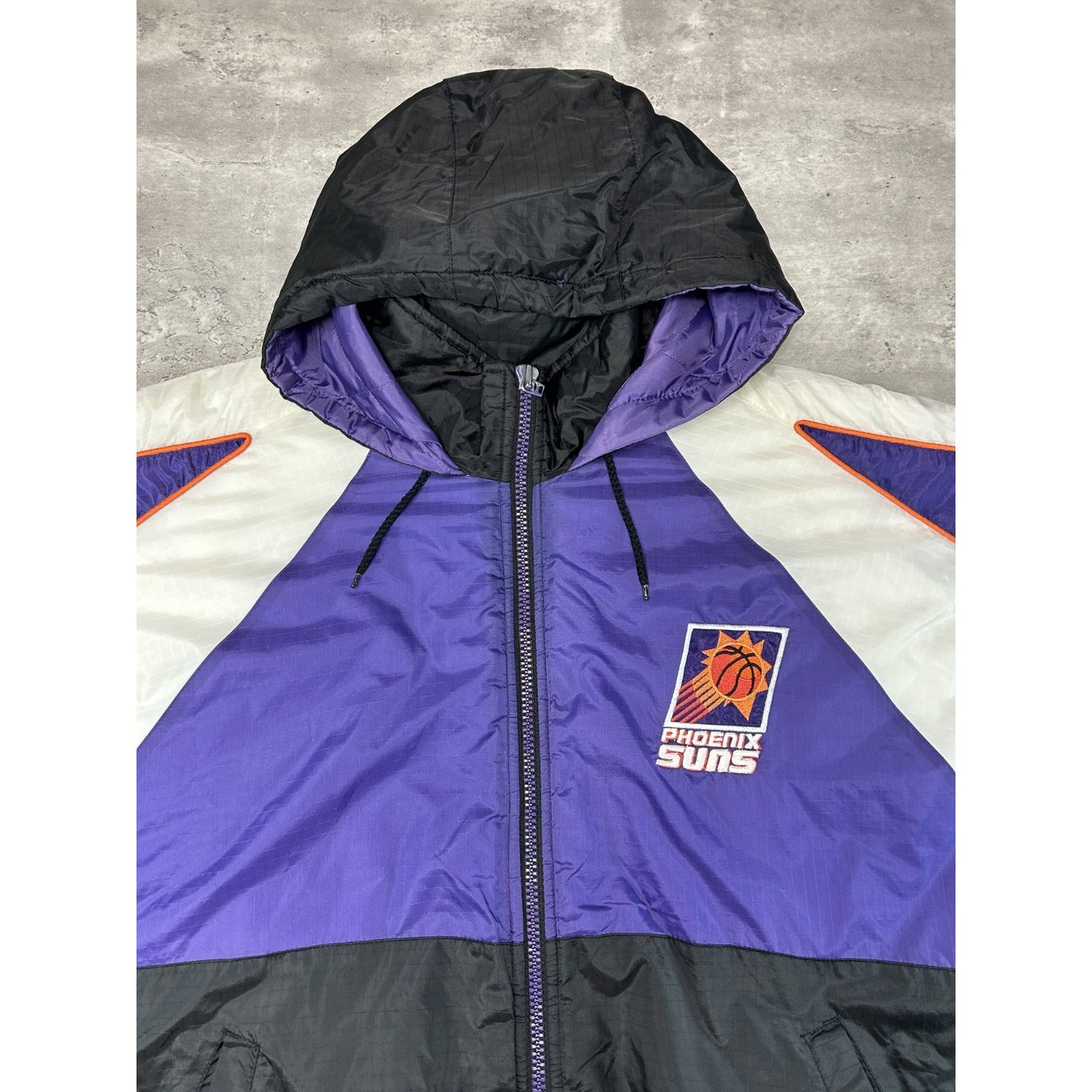 Vintage 90s Phoenix Suns NBA Insulated Full Zip Hooded Nylon Jacket Size XL