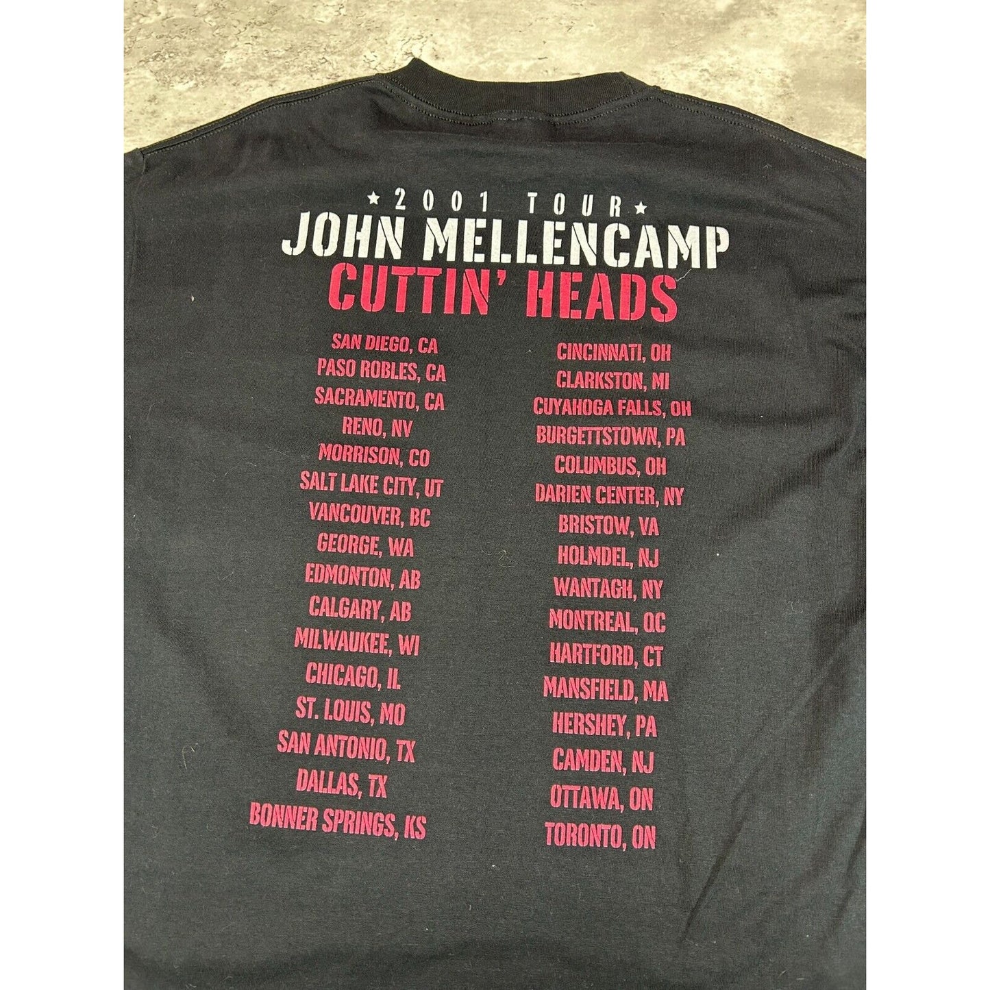 Vintage 2001 John Mellencamp Cuttin Heads Rock Music Tour T-Shirt Size Large