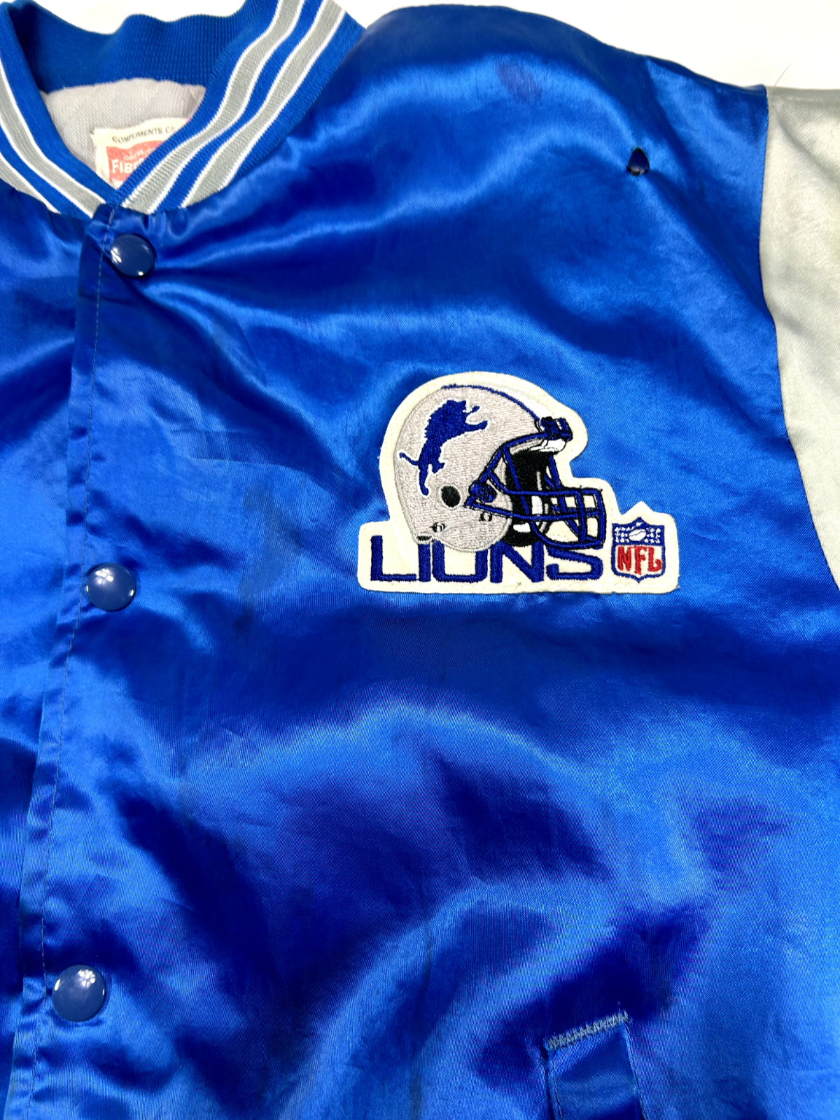 Vintage 80s Detroit Lions NFL Satin Varsity Bomber Football Jacket Size Large
