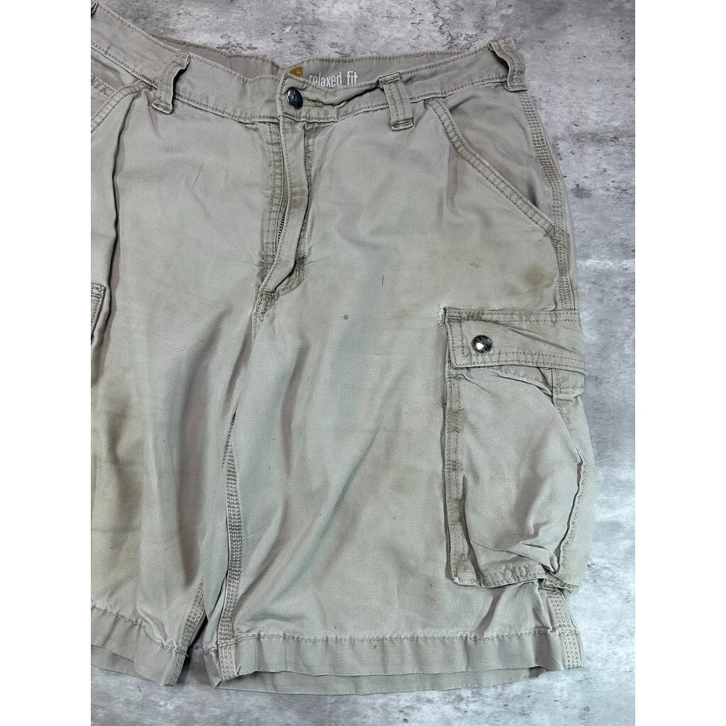 Carhartt Relaxed Fit Canvas Workwear Cargo Shorts Size 36 Beige