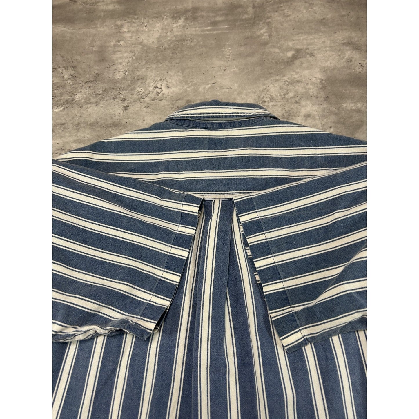 Vintage FYI Private Stock Striped Short Sleeve Cropped Button Up Shirt Sz Large