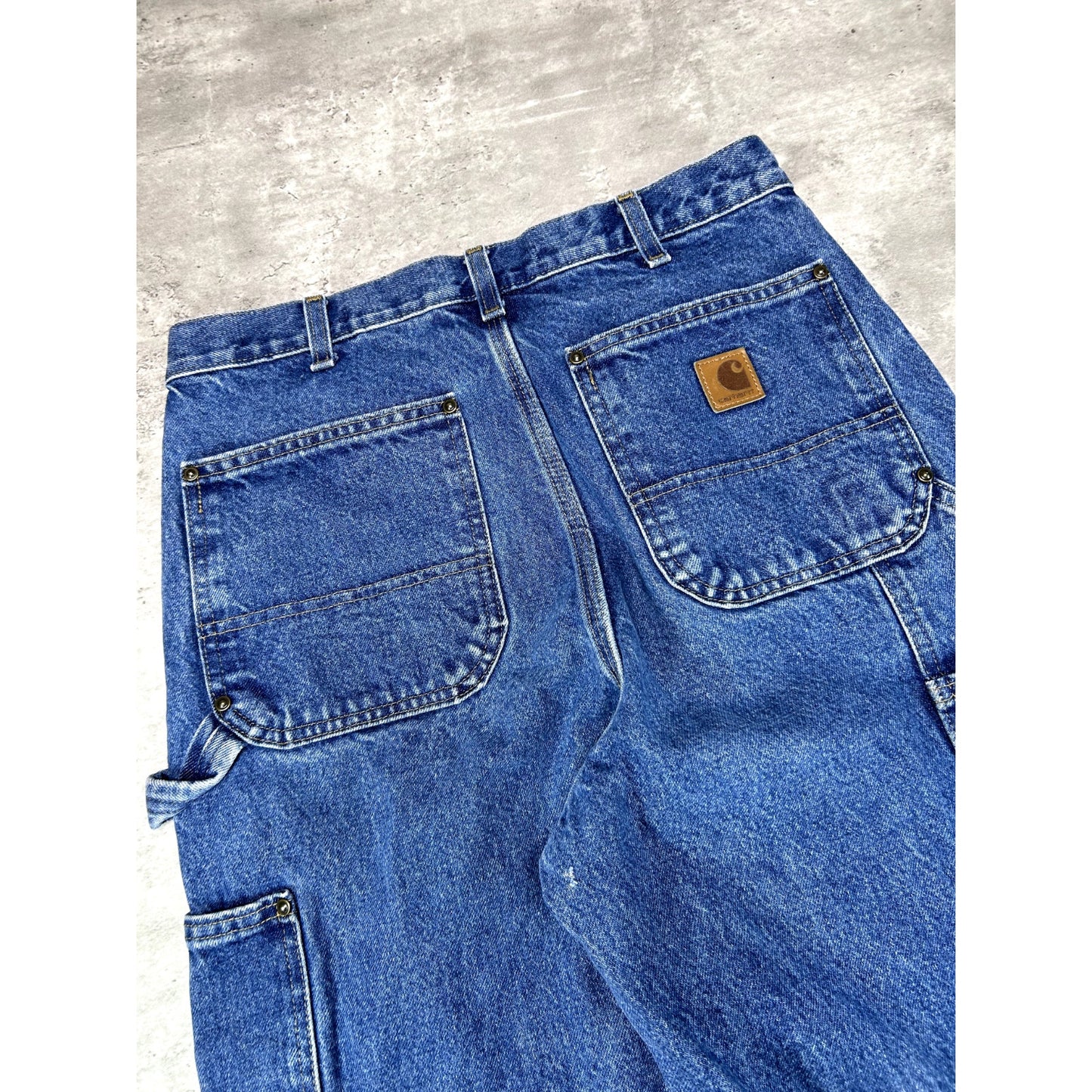 Vintage Carhartt Dark Wash Denim Work Wear Carpenter Double Knee Pants Size 30W