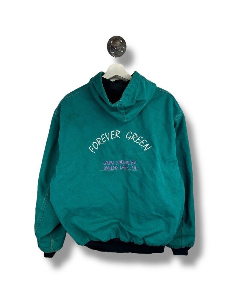 Vintage Carhartt Thermal Lined Canvas Work Wear Bomber Jacket Size XL JR132 Teal