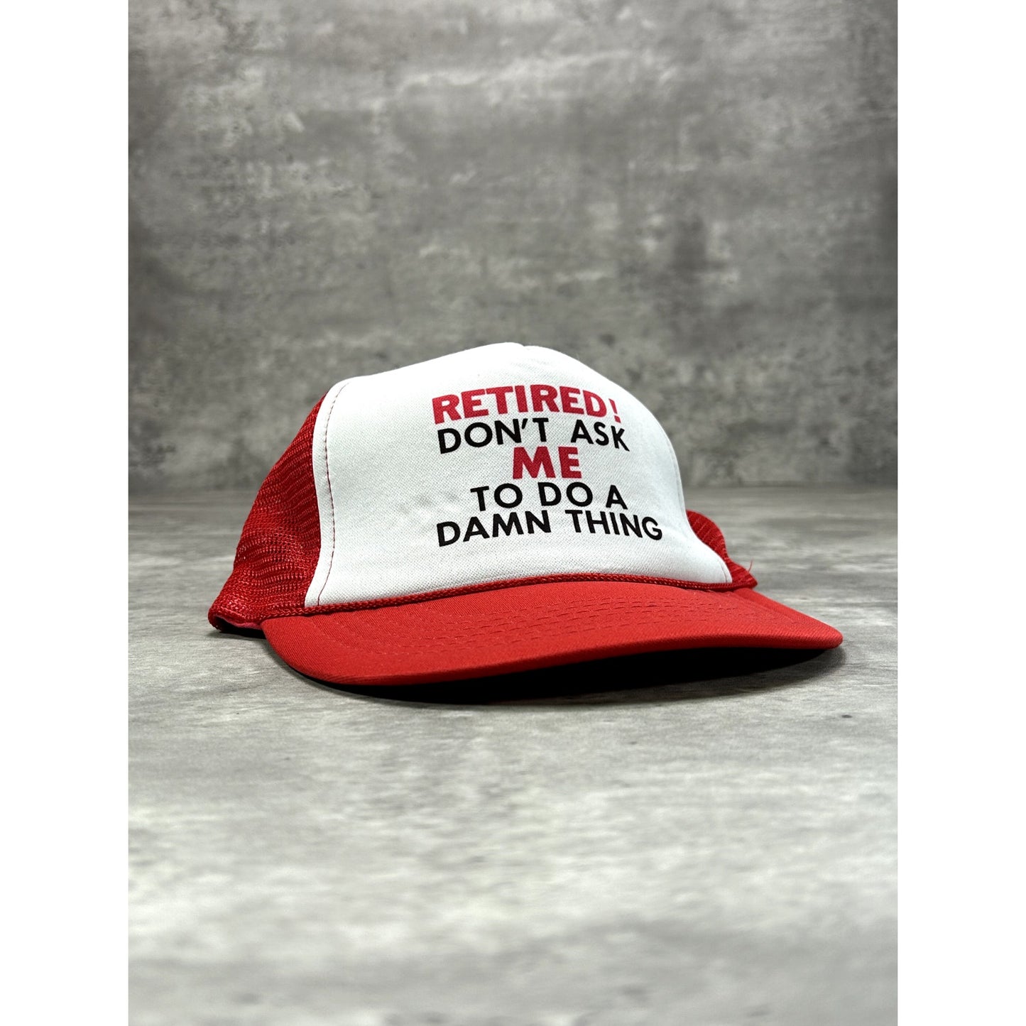 Vintage 80s/90s Retired Comedy Slogan Two Tone Trucker Snapback Hat OSFA