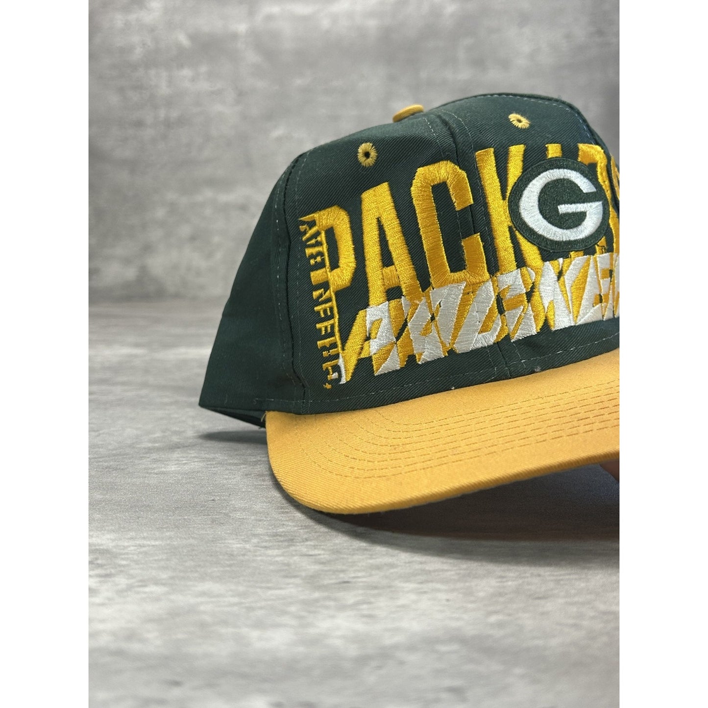 VTG 90s Green Bay Packers NFL Embroidered Spellout Football Snapback Hat OSFA