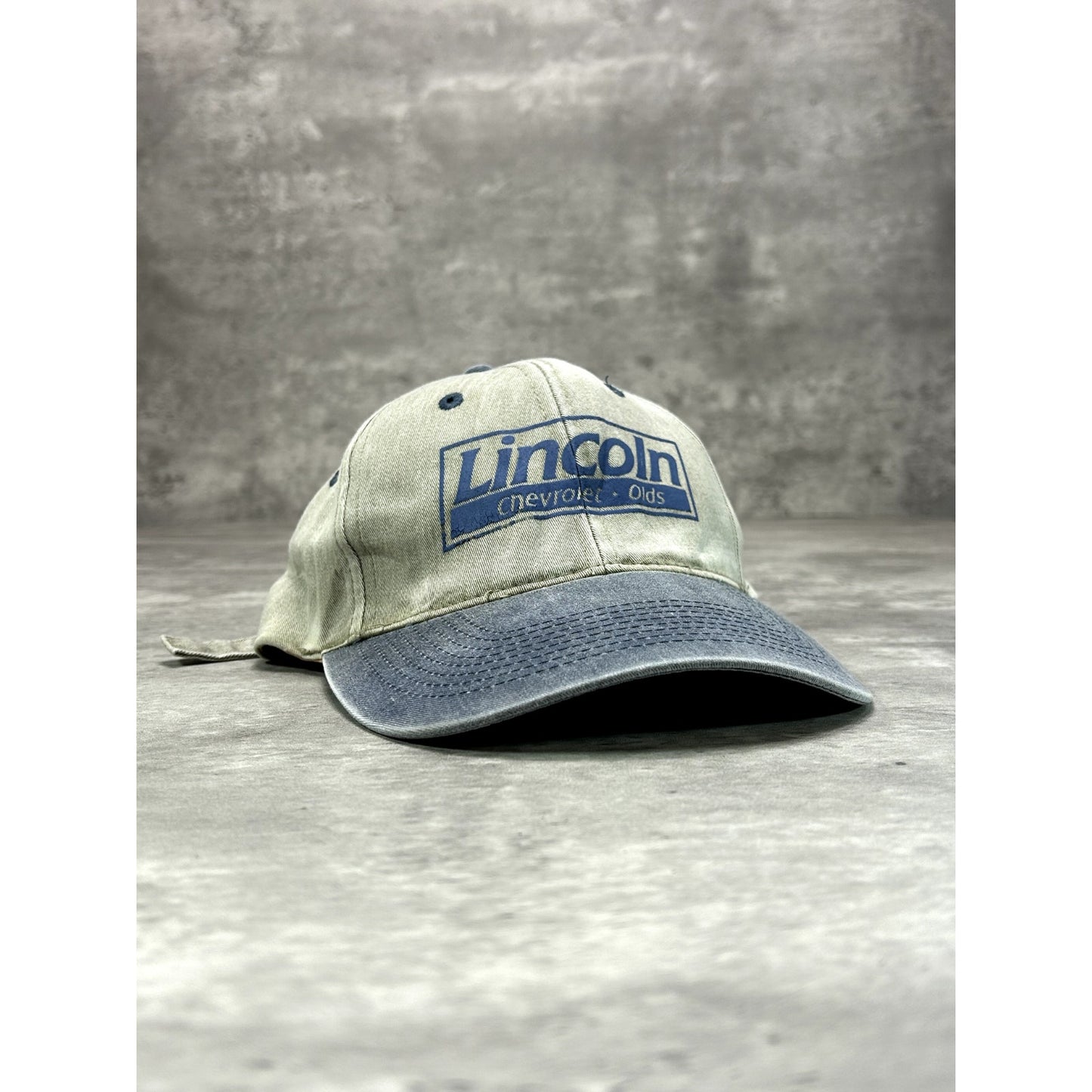 Vintage Lincoln Chevrolet Graphic Spellout Logo Two Tone Strapback Hat OSFA