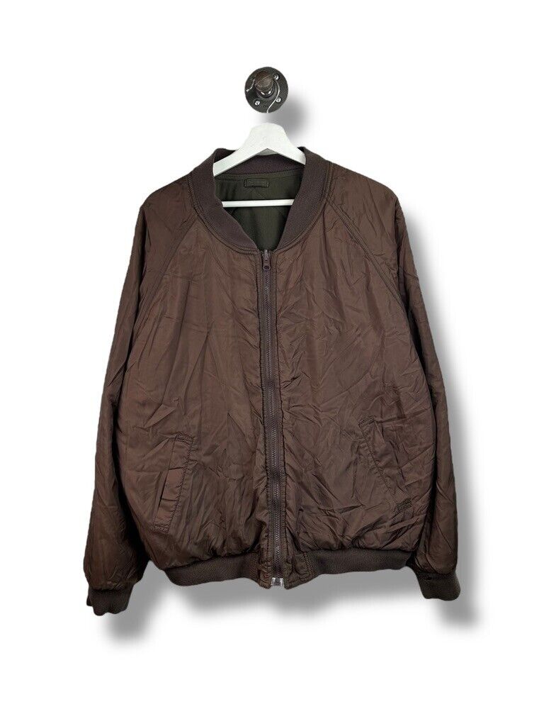 Vintage Cabelas Reversible Quilted Nylon Bomber Hunting Jacket Size XL Brown