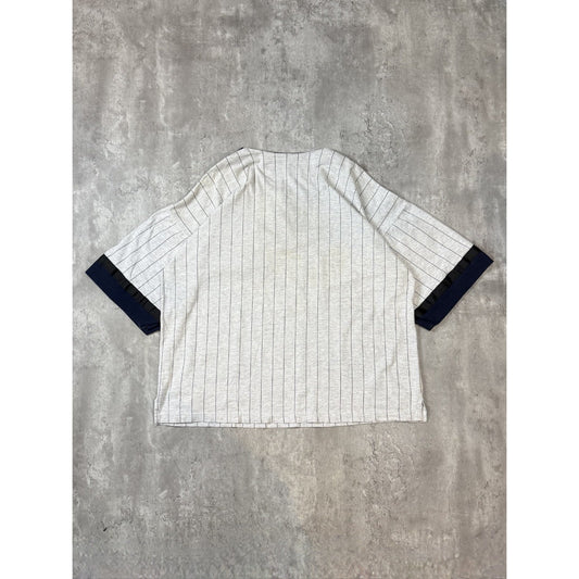 Vintage 90s New York Yankees MLB Pinstripe 1/4 Button T-Shirt Jersey Size XL