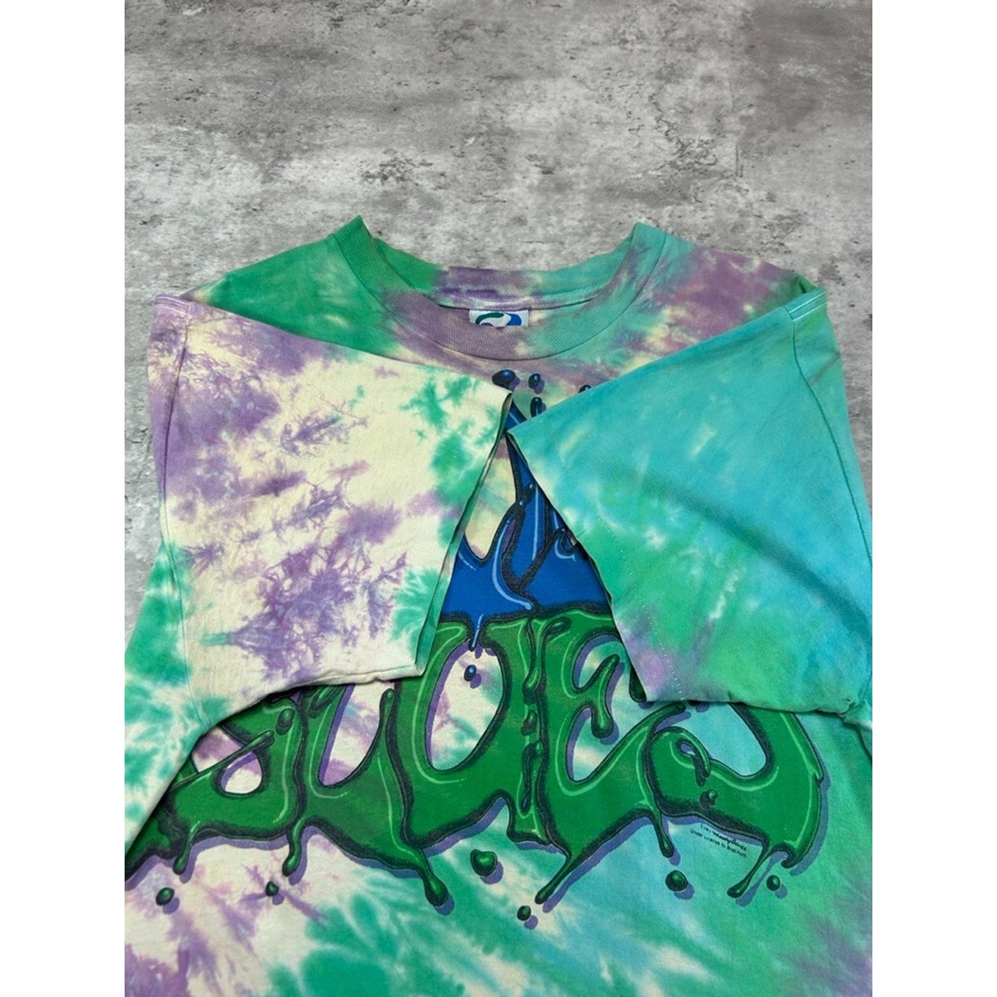 Vintage 1991 Moody Blues Tye Dye Rock Music Graffiti Spellout T-Shirt Size XL