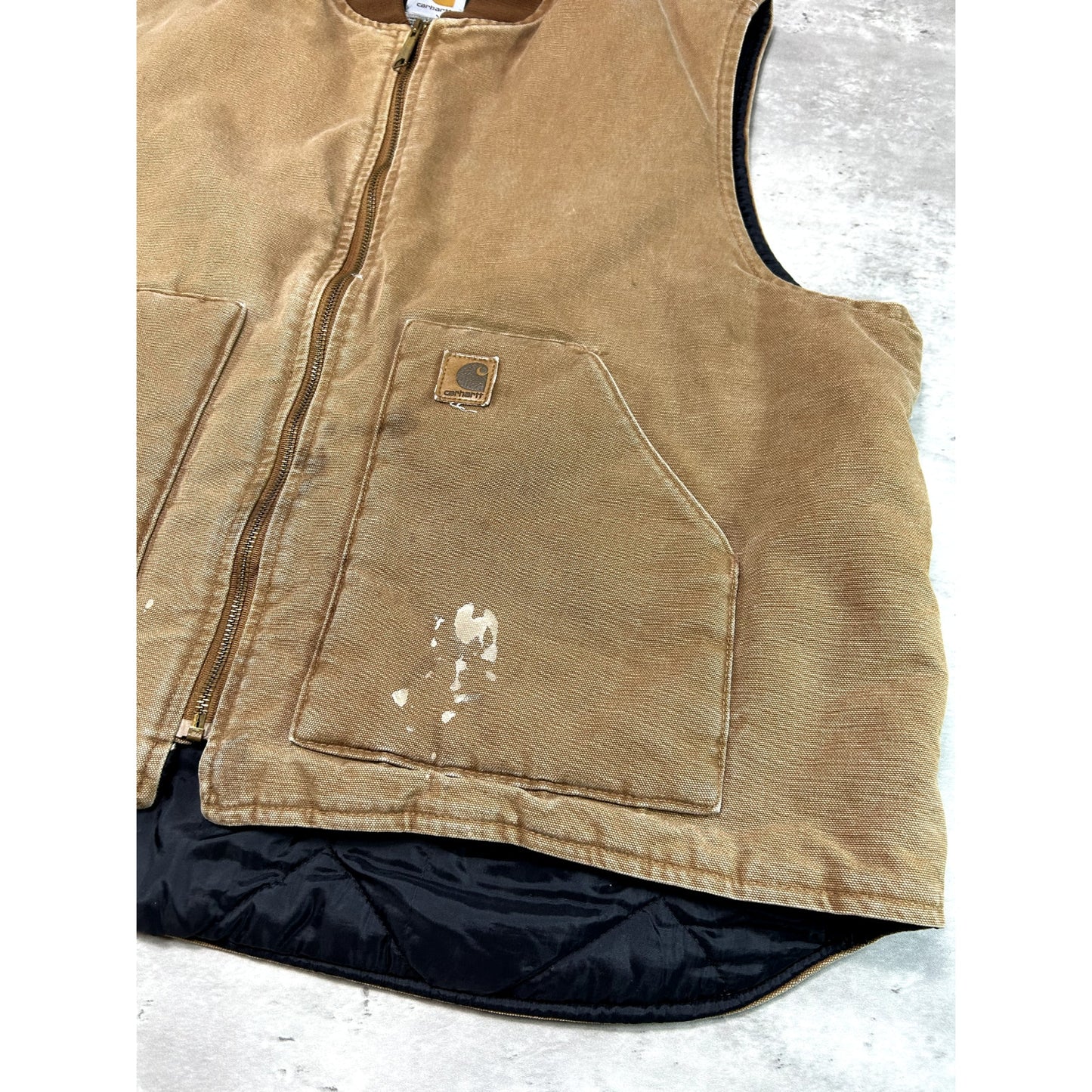 Vintage Carhartt Quilted Lined Canvas Work Wear Vest Size XXL V02 BRN