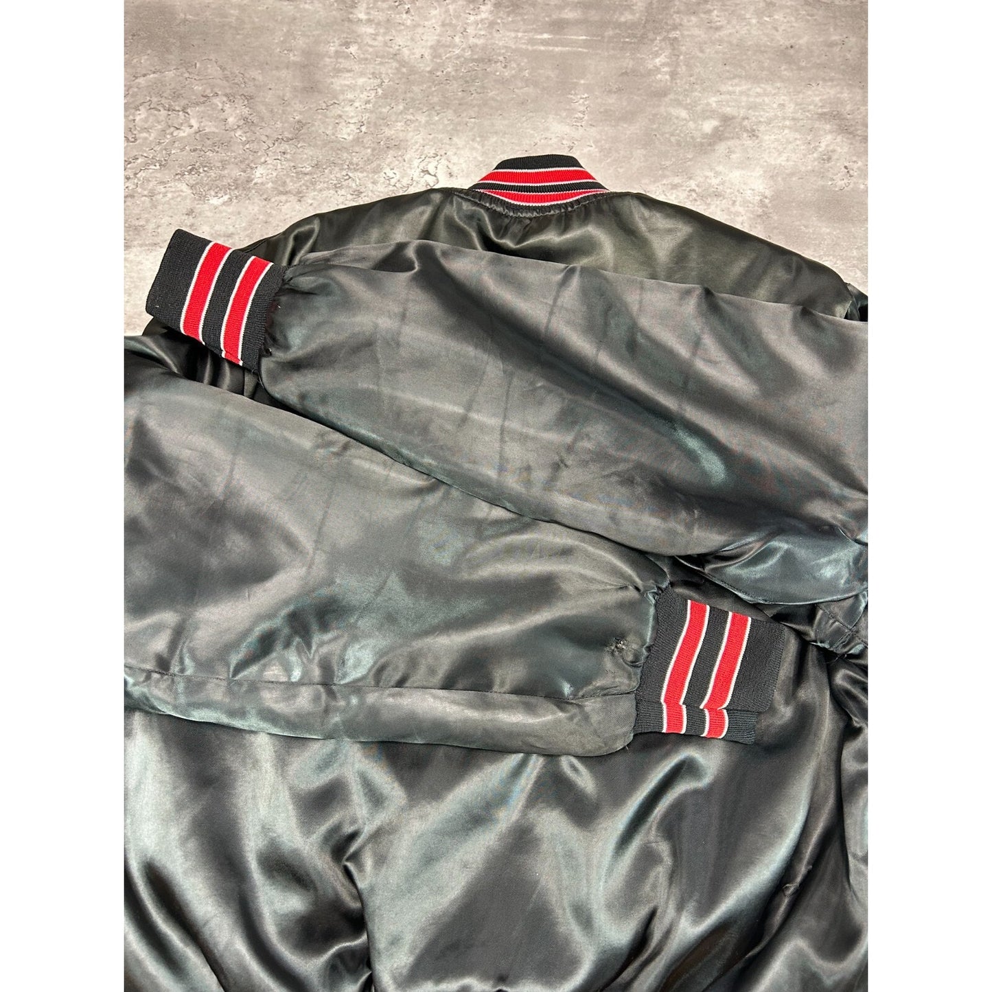 Vintage 80s Honda Of America Embroidered Satin Bomber Jacket Size Large Black
