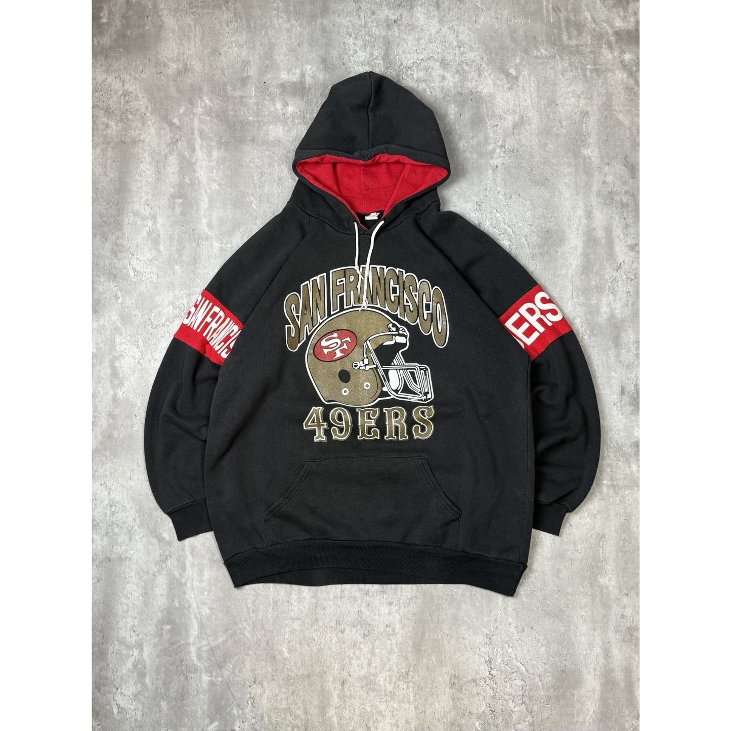 Vintage 90s San Francisco 49ers NFL Helmet Graphic Hooded Sweatshirt Size XL