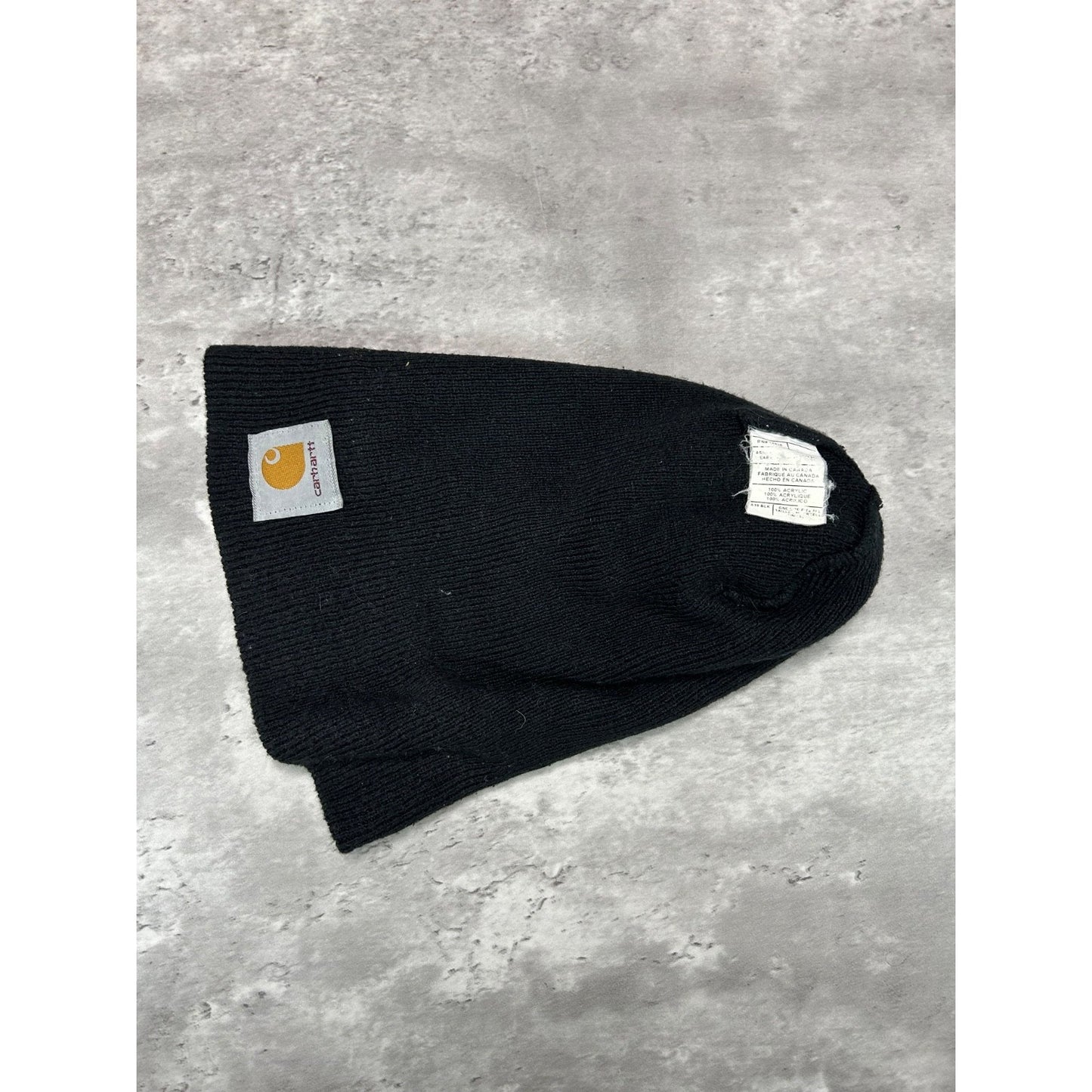 Vintage Carhartt Embroidered Patch Workwear Beanie Hat OSFA Black