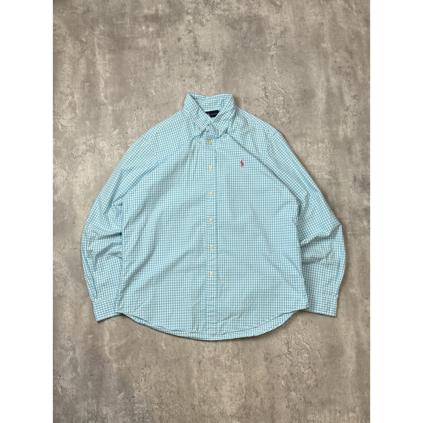 Polo Ralph Lauren Plaid Print Long Sleeve Button Up Shirt Size Large Blue/White