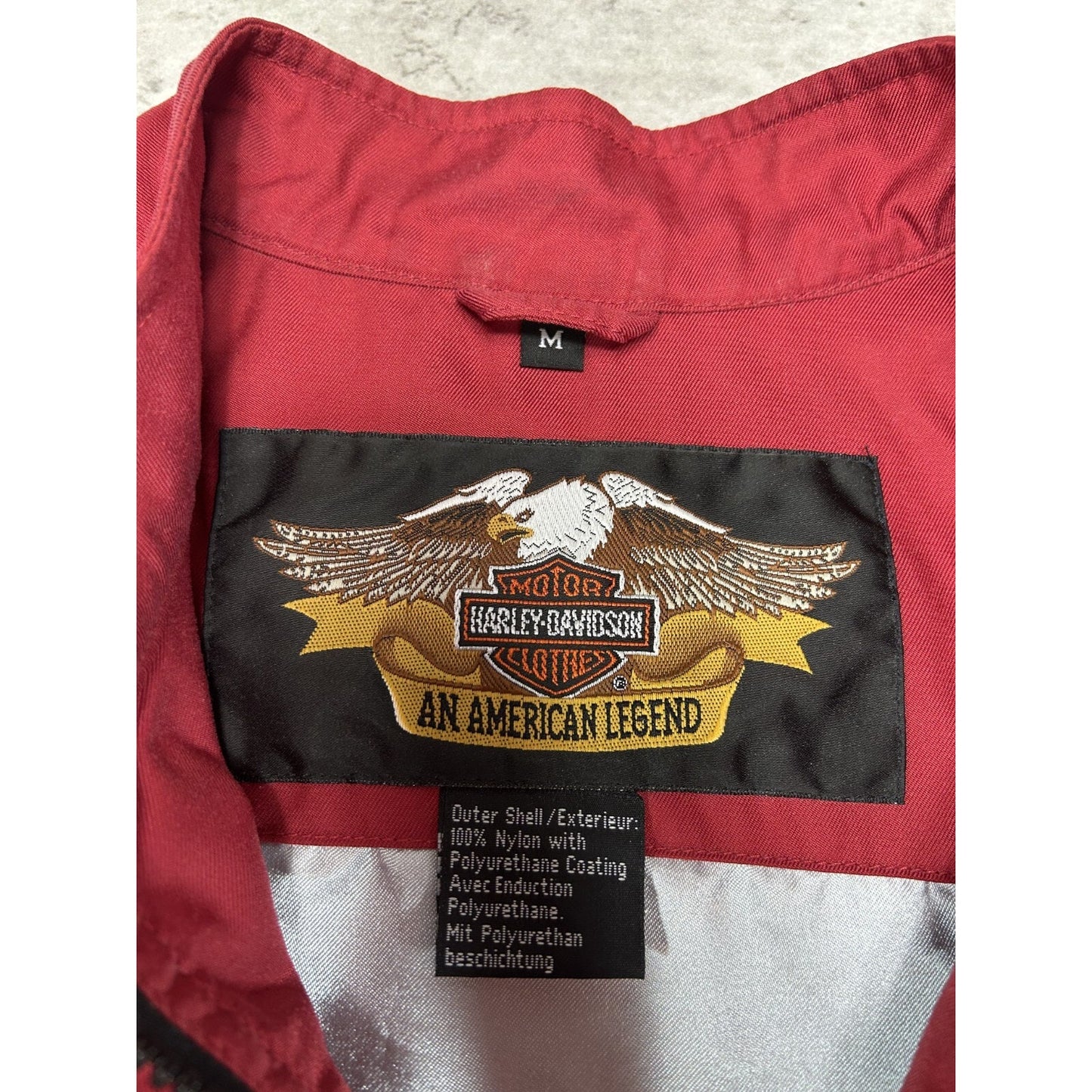 Vintage Y2K Harley Davidson Embroidered Eagle Nylon Jacket Size Medium Red