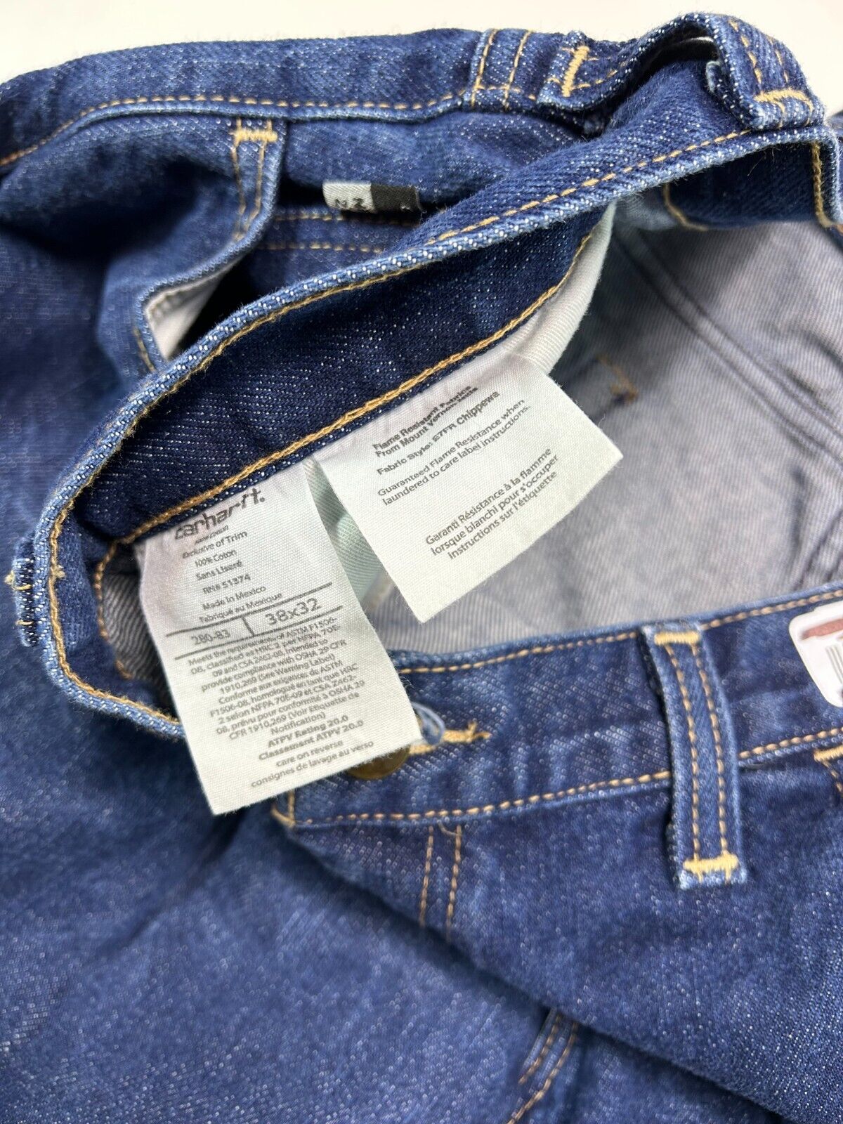 Vintage Carhartt FR CAT2 Dark Wash Denim Workwear Pants Size 37W Blue