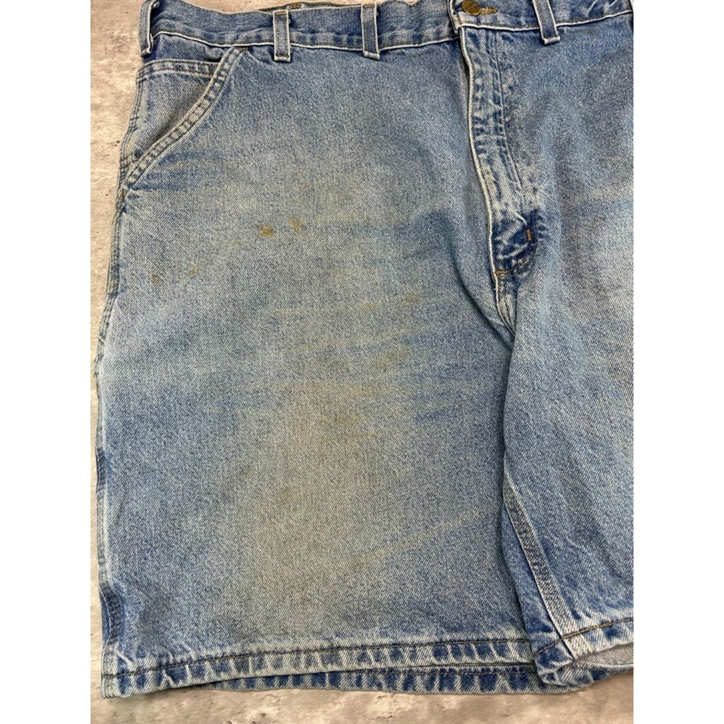 Vintage Carhartt Light Wash Denim Workwear Carpenter Shorts Size 44 Blue