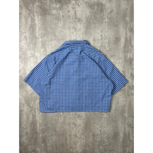 Vintage Falls Creek Plaid Short Sleeve Reworked Cropped Button Up Shirt Size XL