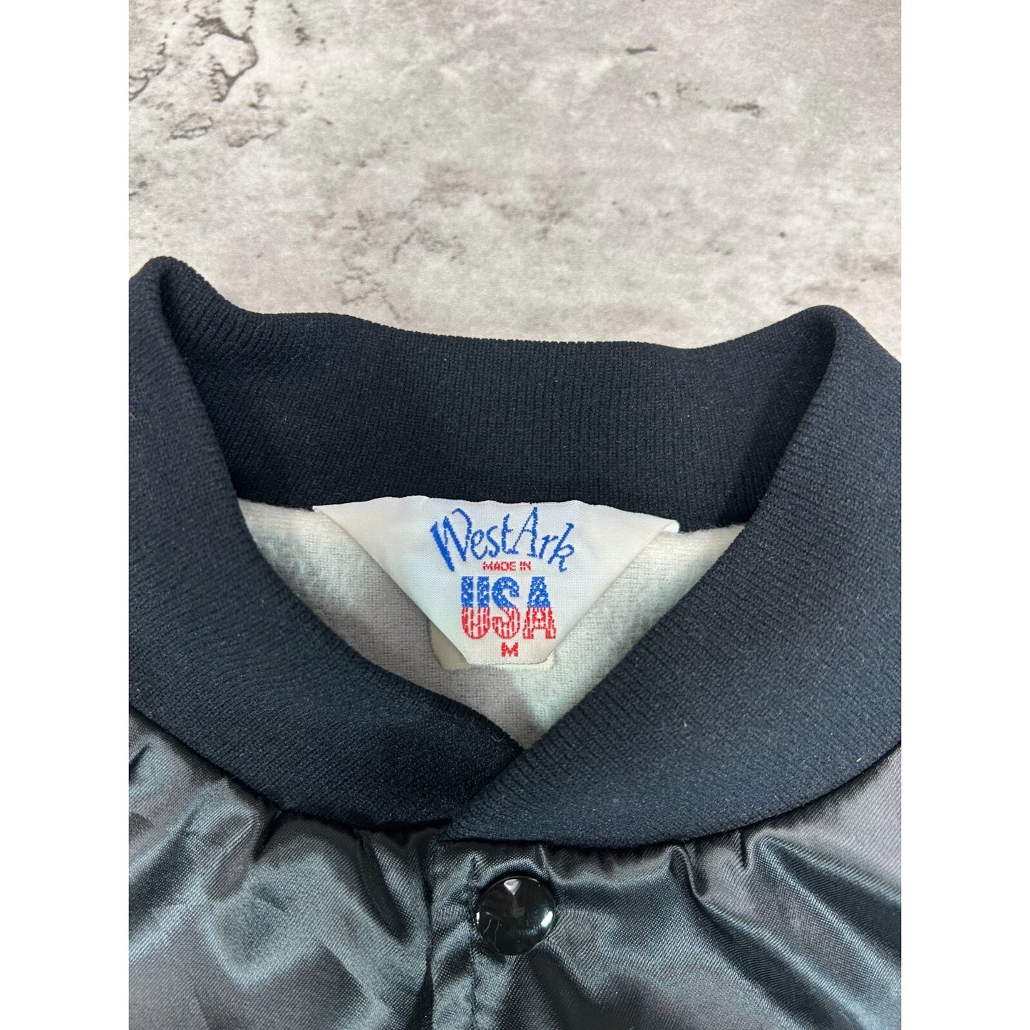 Vintage 80s Chevy Thunder Embroidered Lightning Satin Bomber Jacket Size Medium