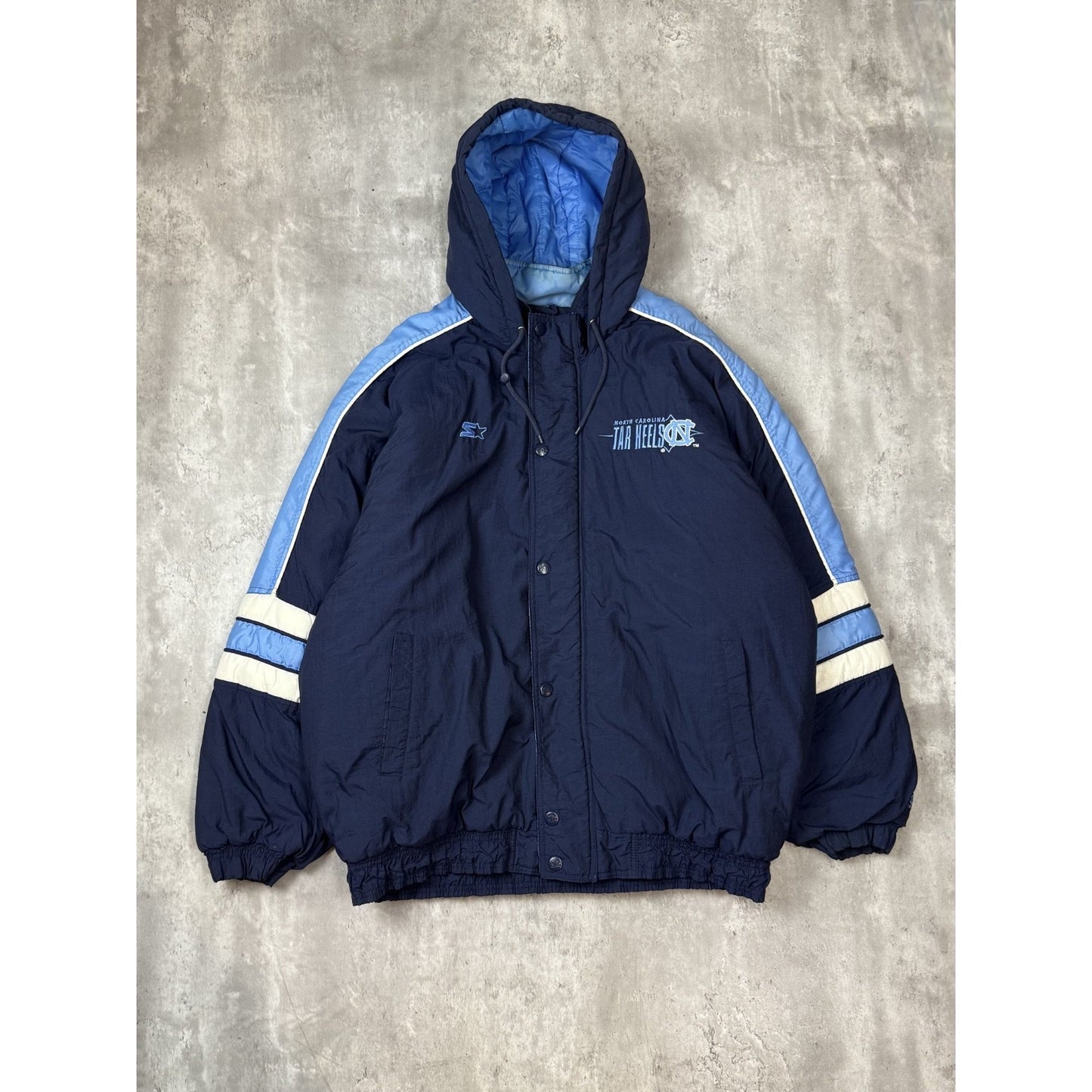 Vintage 90s UNC Tarheels NCAA Insulated Full Zip Hooded Starter Jacket Size 2XL