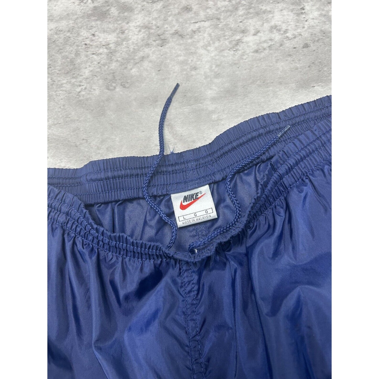 Vintage Y2K Nike Two Tone Embroidered Swoosh Nylon Track Pants Size XL Blue
