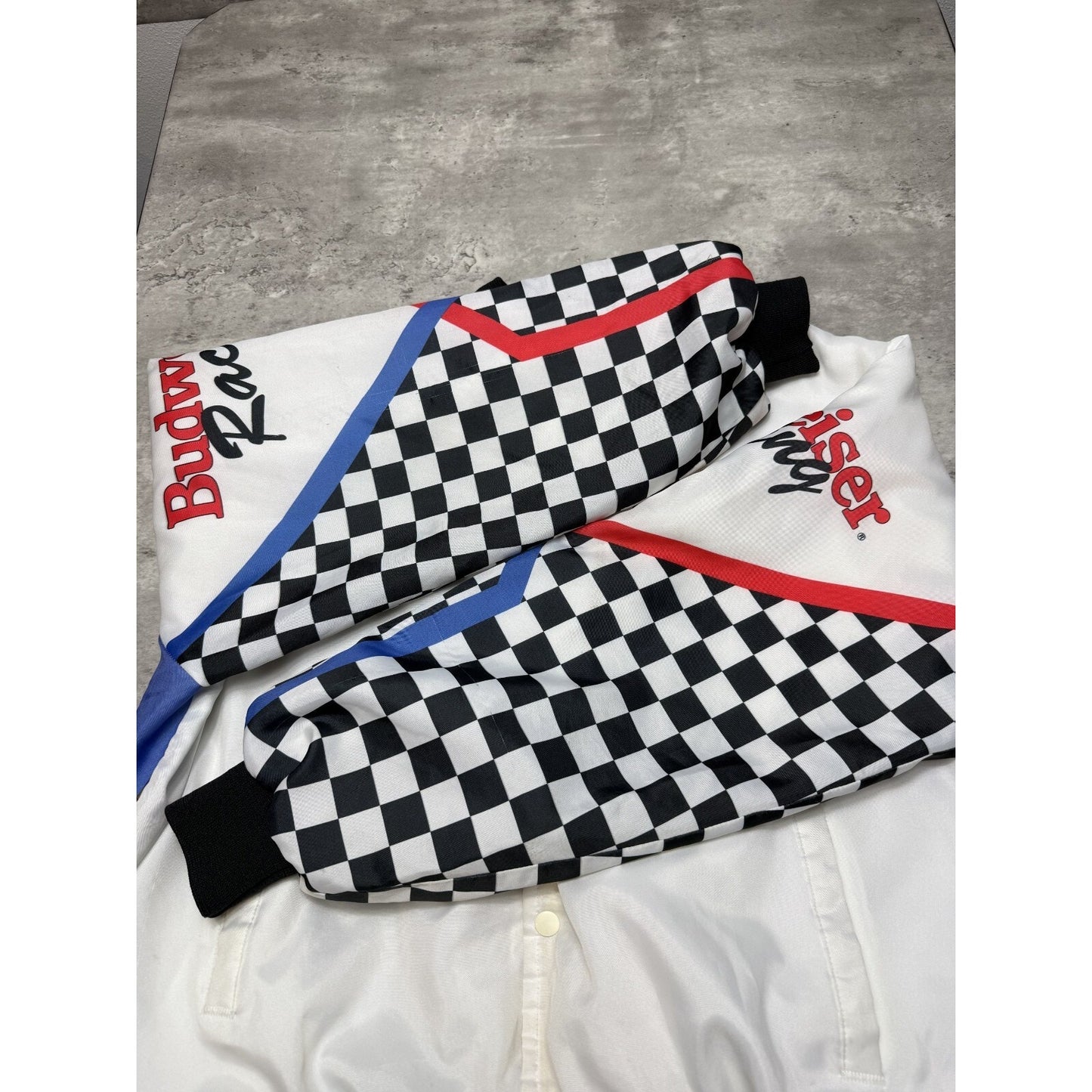 Vintage 90s Budweiser Racing Nascar Chalk Line Bomber Jacket Size 2XL