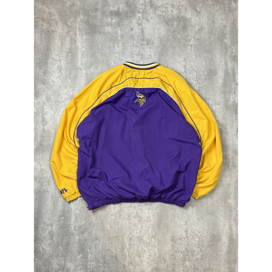 Minnesota Vikings NFL Embroidered Spellout Pullover Nylon Football Jacket Sz XL
