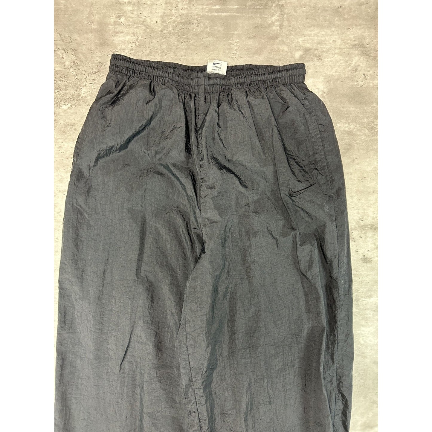 Vintage 90s Nike Tonal Embroidered Swoosh Nylon Track Pants Size Medium Black