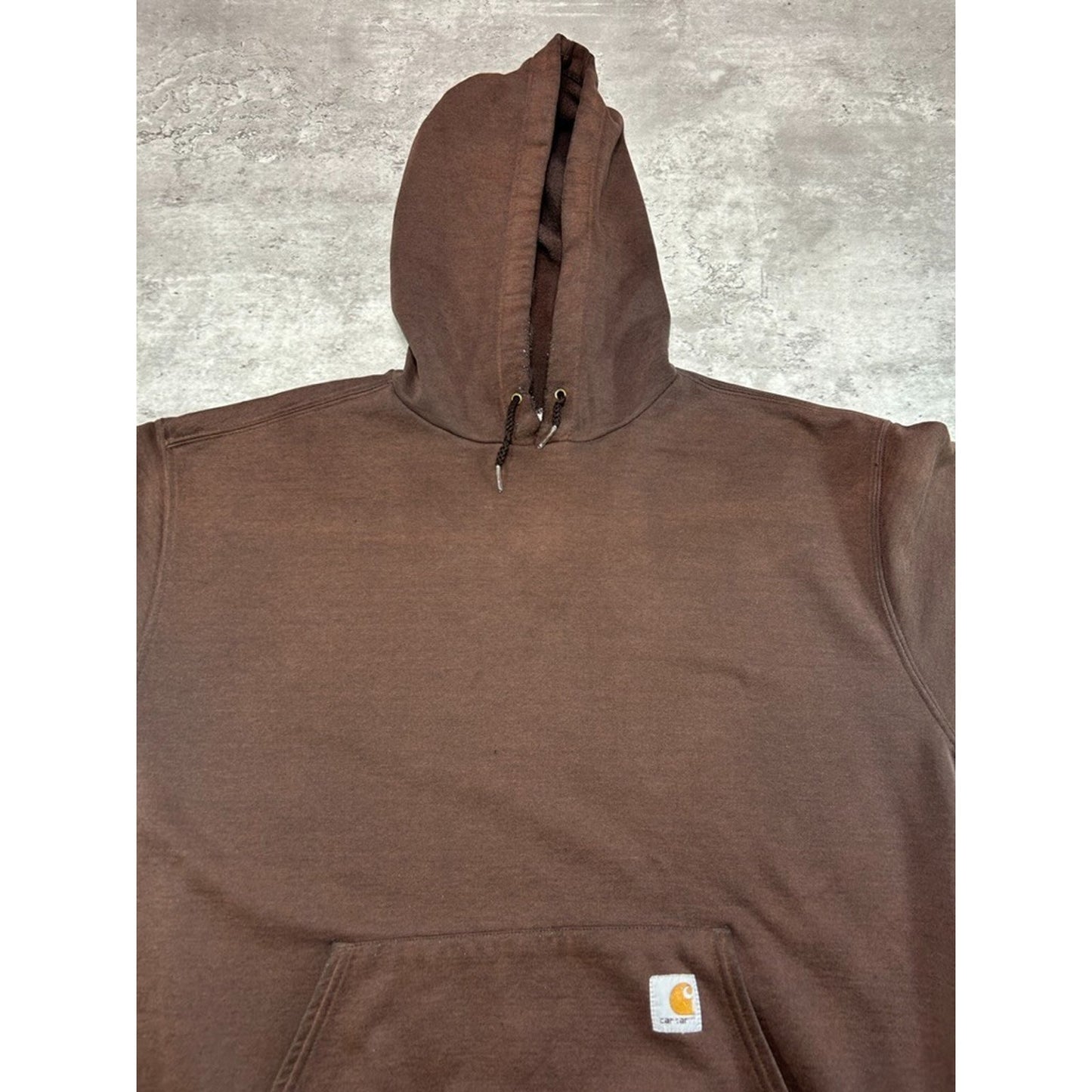 Vintage Carhartt Sleeve Spellout Workwear Hooded Sweatshirt Size Large Brown