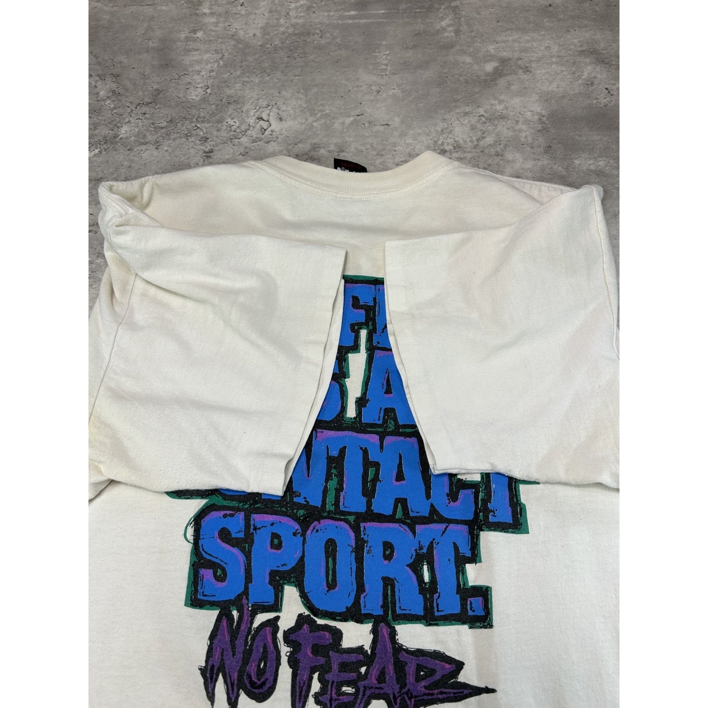 Vintage 90s No Fear Life Is A Contact Sport Spellout Slogan Graphic T-Shirt XL