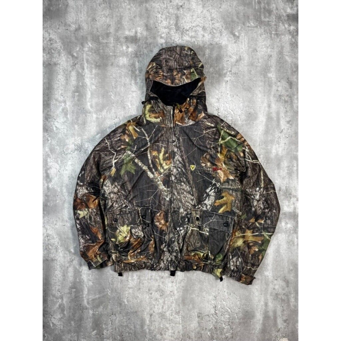 Vintage Scent Blocker Mossy Oak Breakup Camo Hooded Full Zip Jacket Size XL