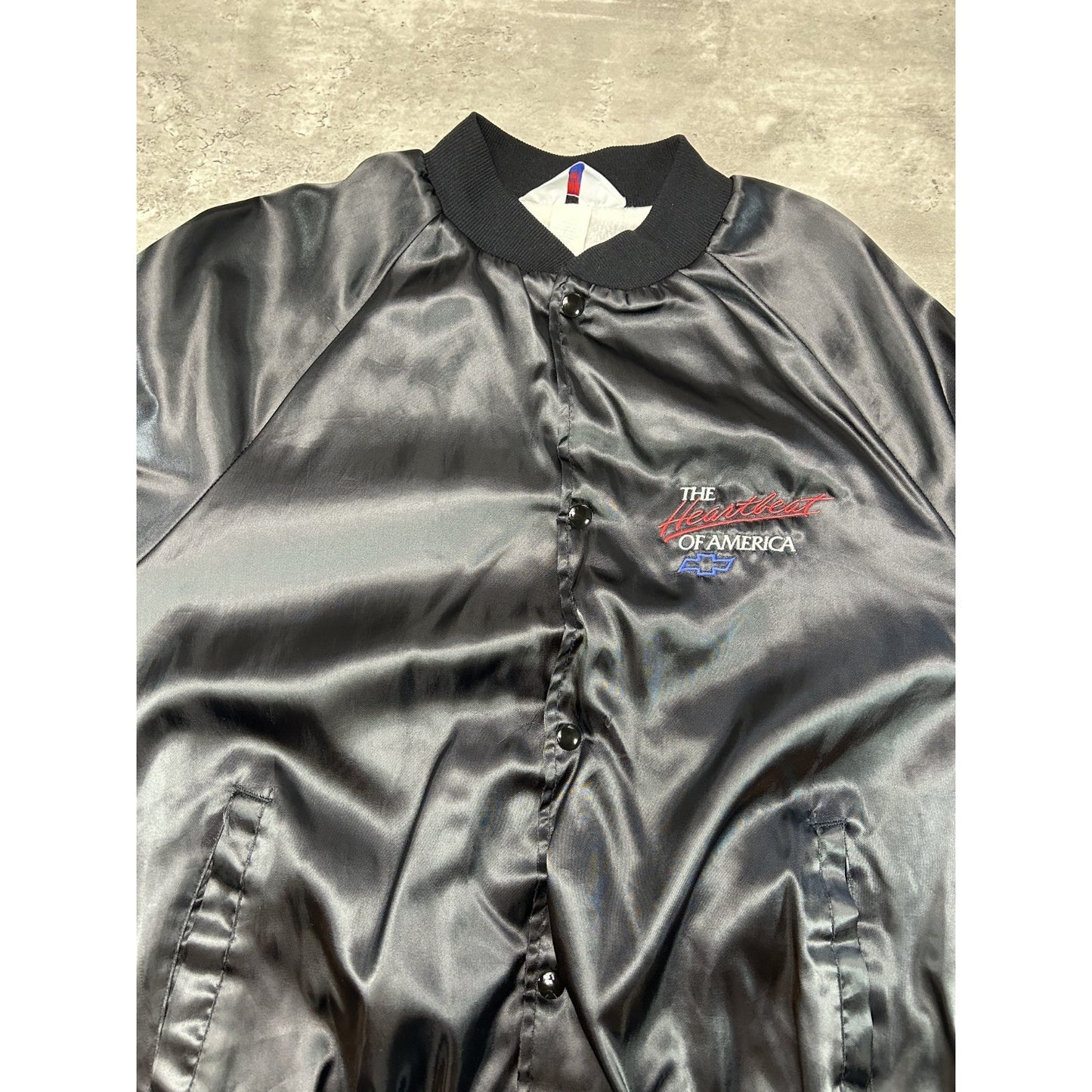 Vintage 80s/90s Chevrolet Heartbeat Of America Satin Bomber Jacket Size XL