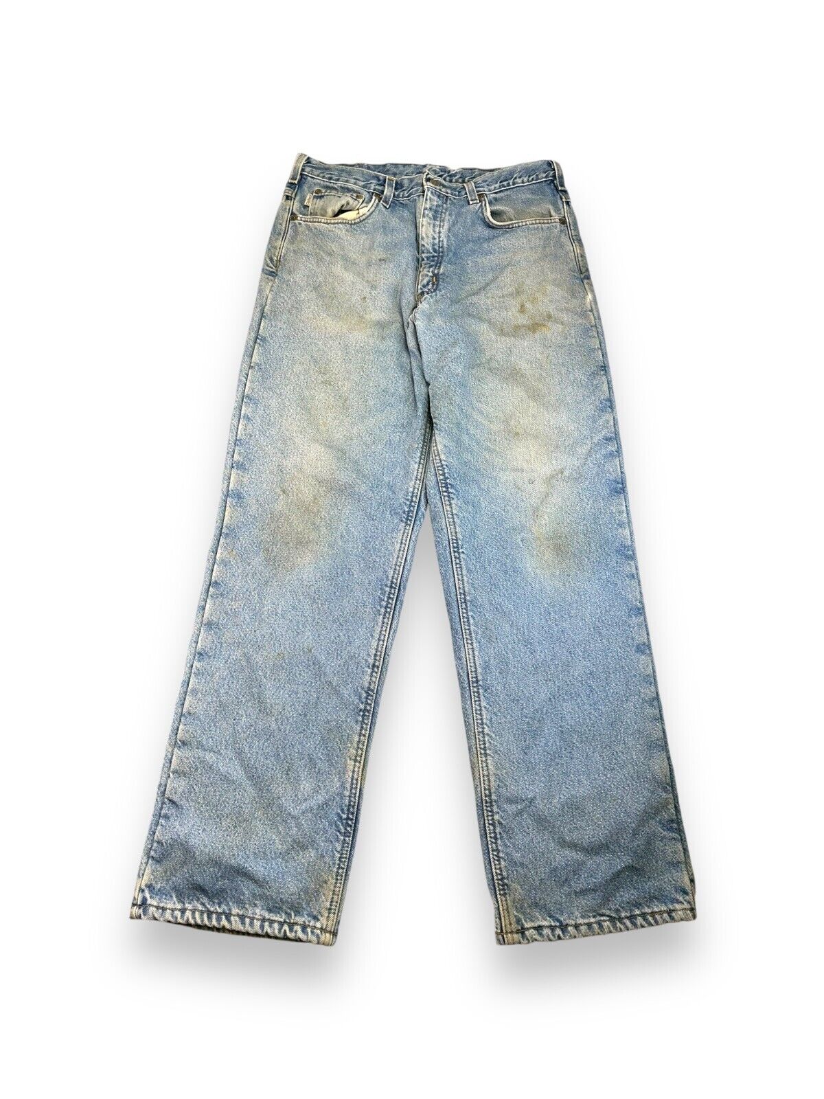 Vintage Carhartt Fleece Lined Medium Wash Denim Workwear Pants Size 34W Blue