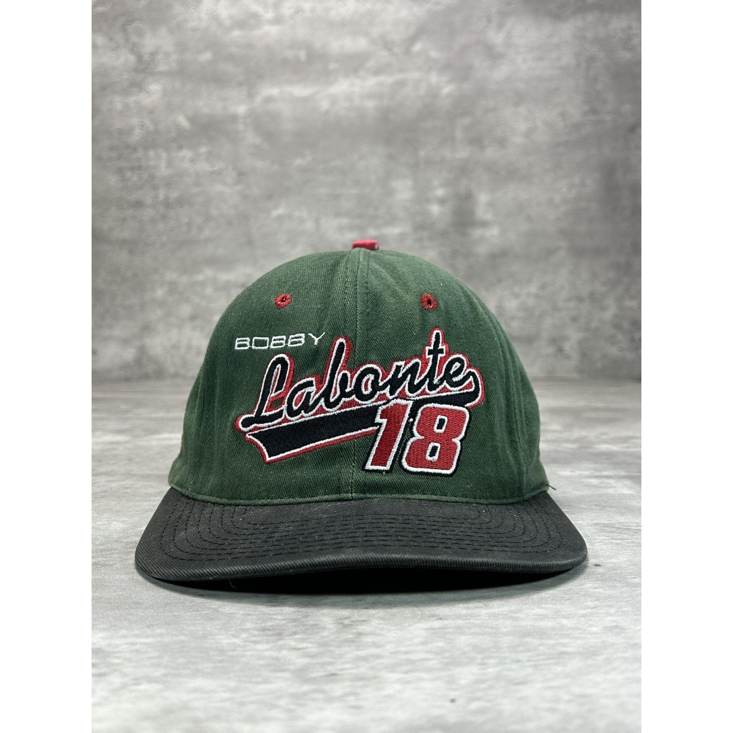 Vintage 90s Bobby Labonte #18 Embroidered Spellout Nascar Snapback Hat OSFA