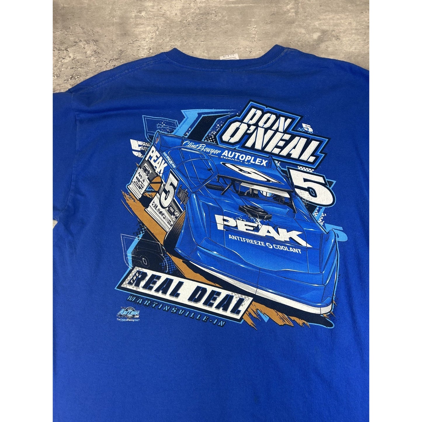 Vintage Don O'Neal #5 The Real Deal Racing Graphic T-Shirt Size Large Blue