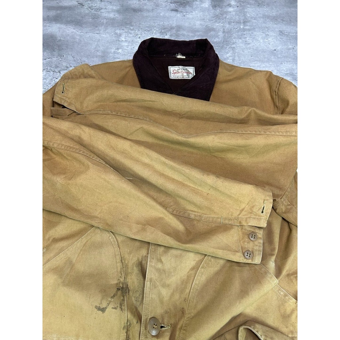 Vintage 1970s Sears Canvas Three Pocket Hunting Jacket Size XL Beige