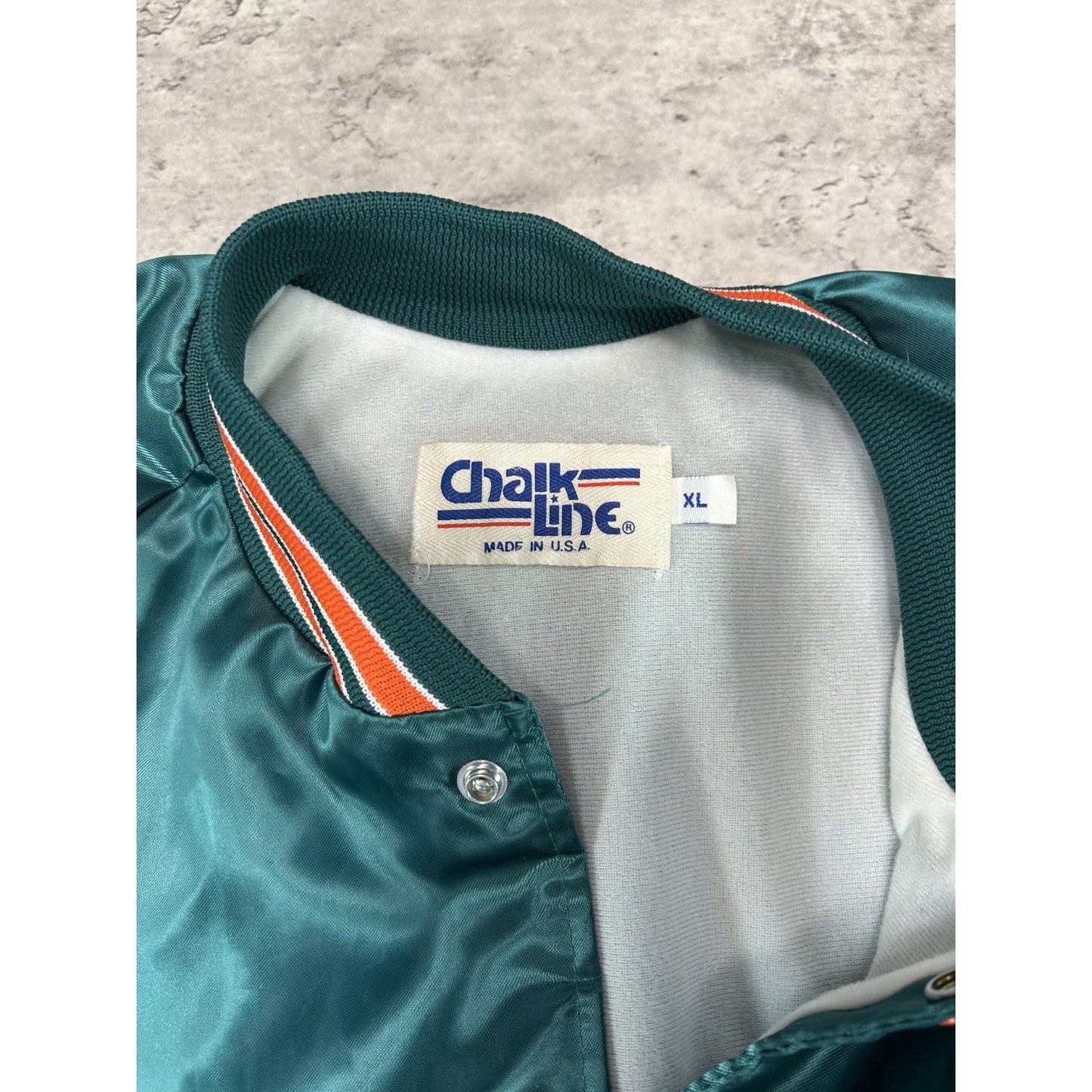 Vintage 80s Miami Dolphins NFL Satin Chalk Line Bomber Jacket Size XL