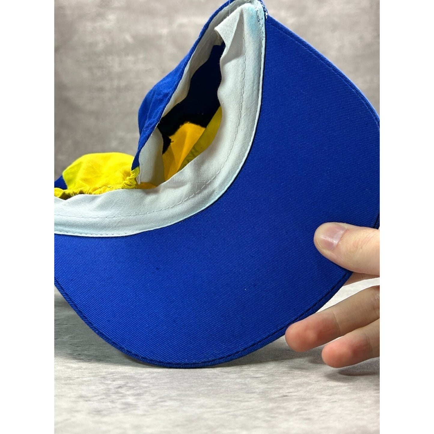 Vintage 90s Guess Waterpro Three Panel Spellout Hat OSFA Yellow/Blue