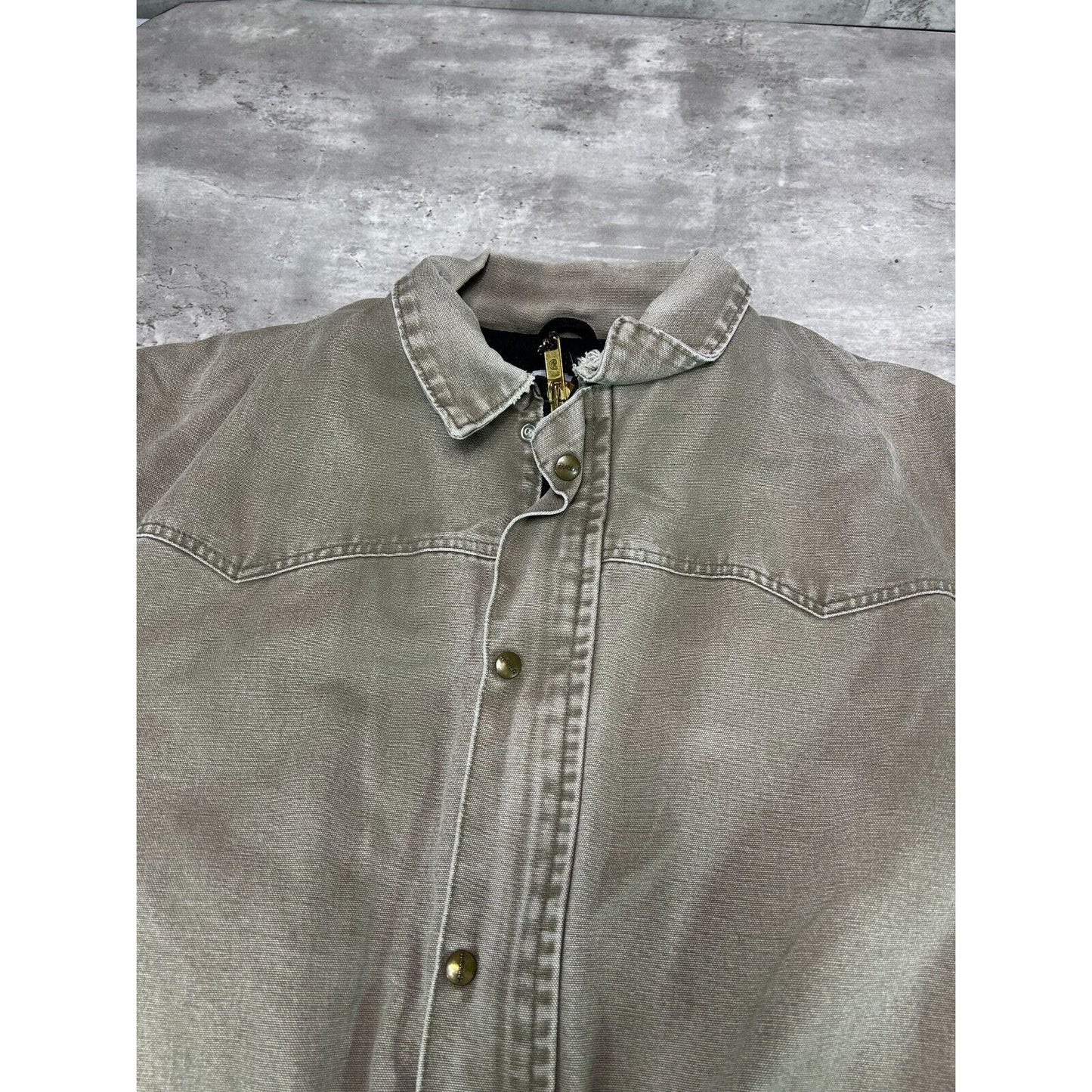 Vintage 90s Carhartt Quilted Lined Canvas Work Wear Farm Jacket Size XL Beige