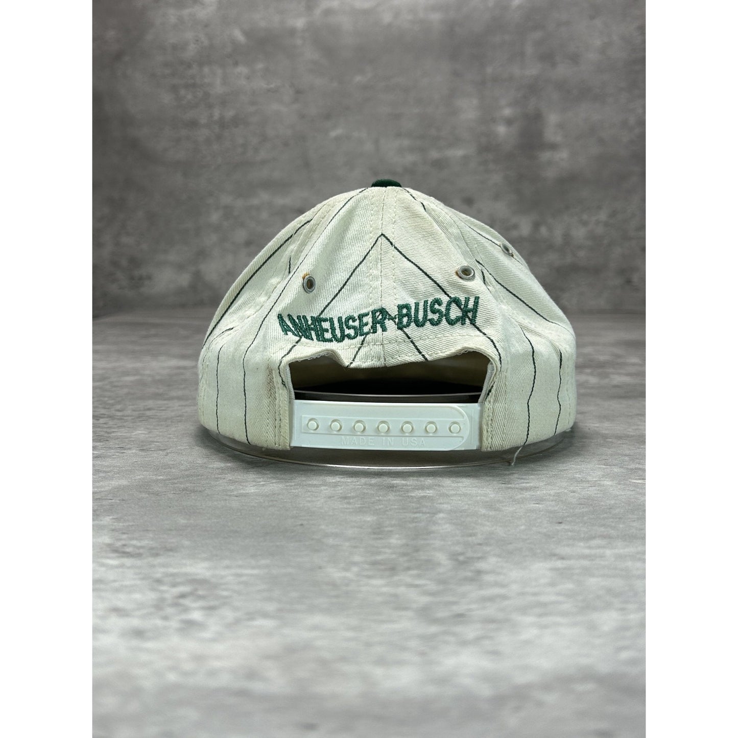 Vintage 90s Anheuser-Busch Embroidered Logo Pinstripe Snapback Hat OSFA