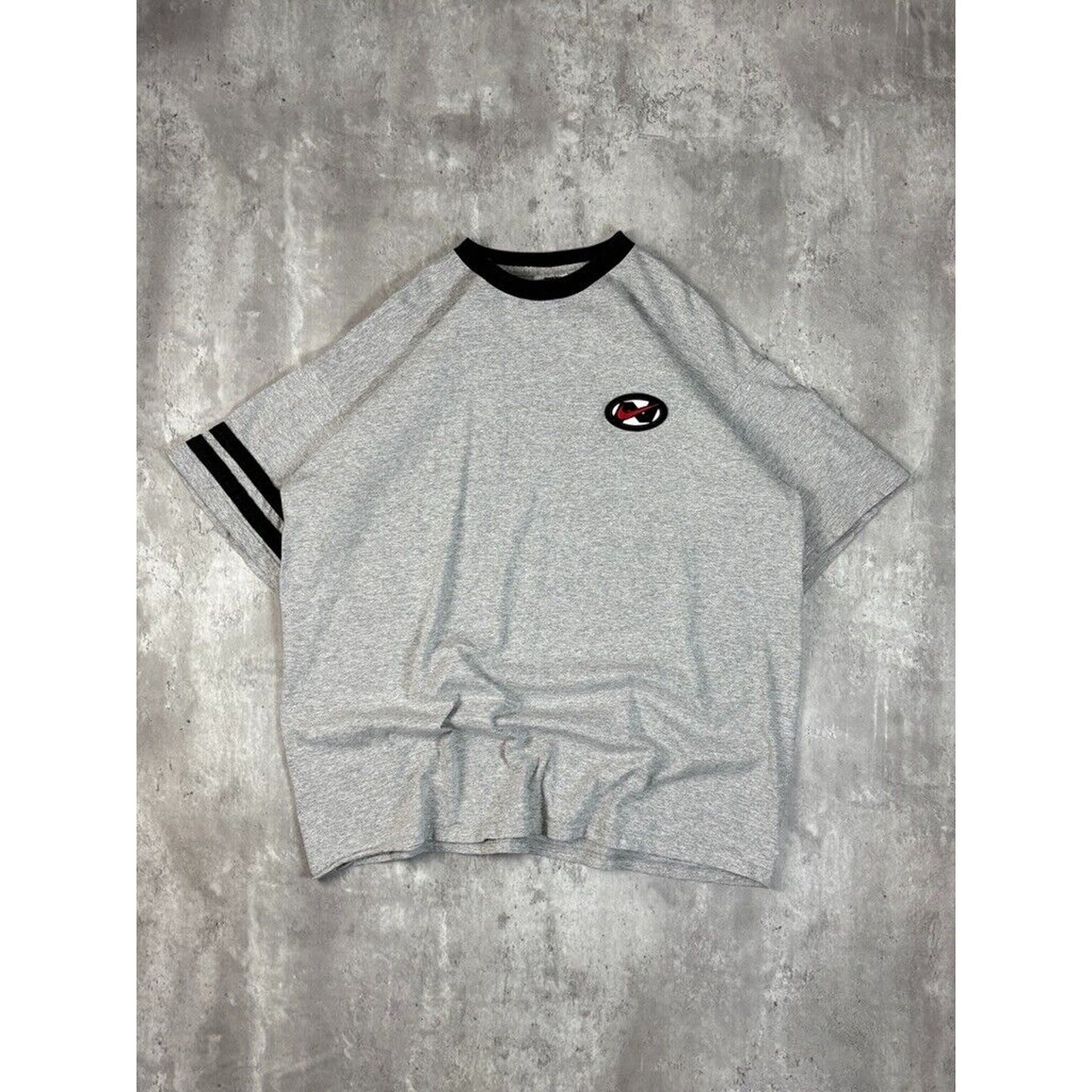Vintage 90s Nike Air Swoosh Patch Striped T-Shirt Size XL Gray
