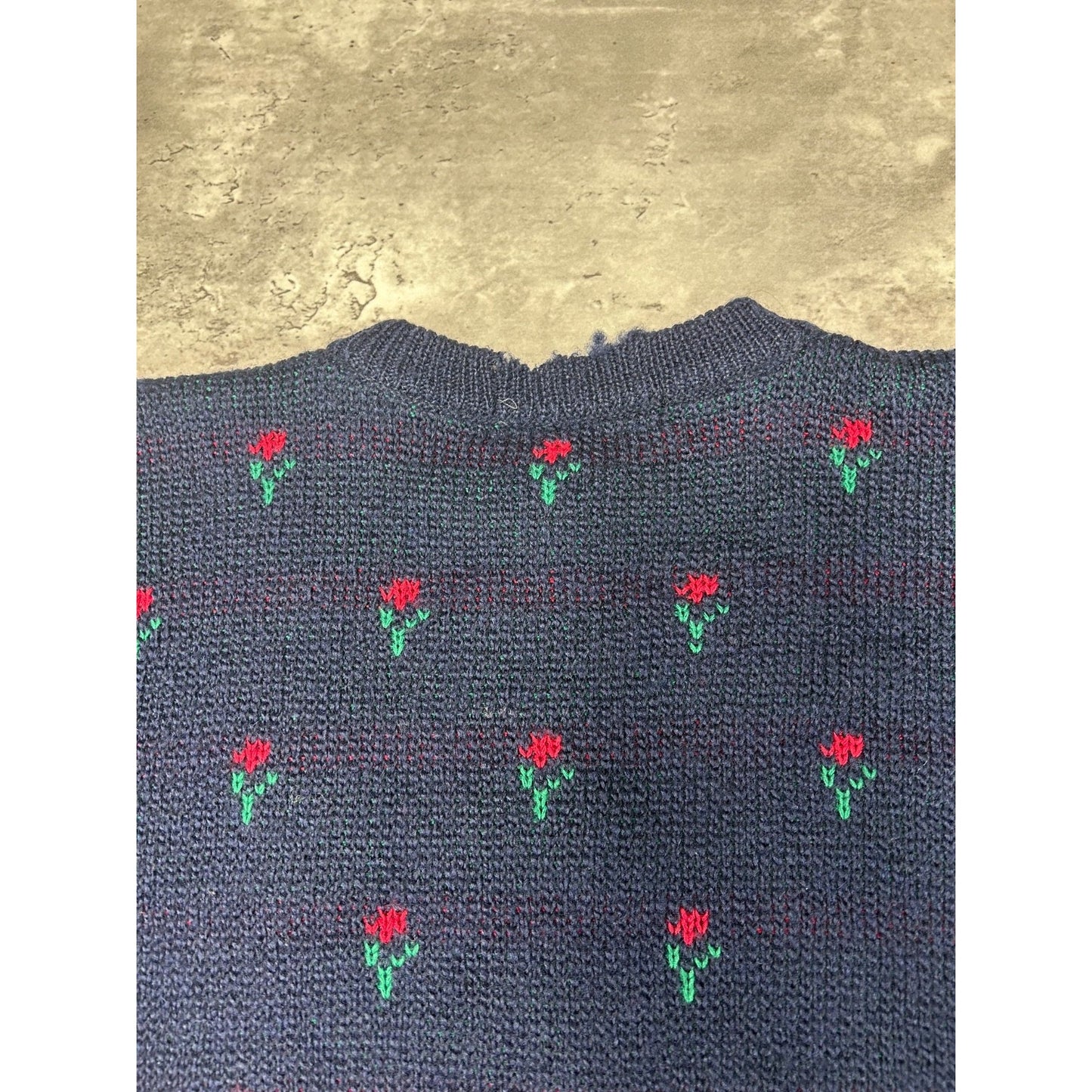 Vintage 80s St Michaels Flower Print Pullover Knit Sweater Size Large