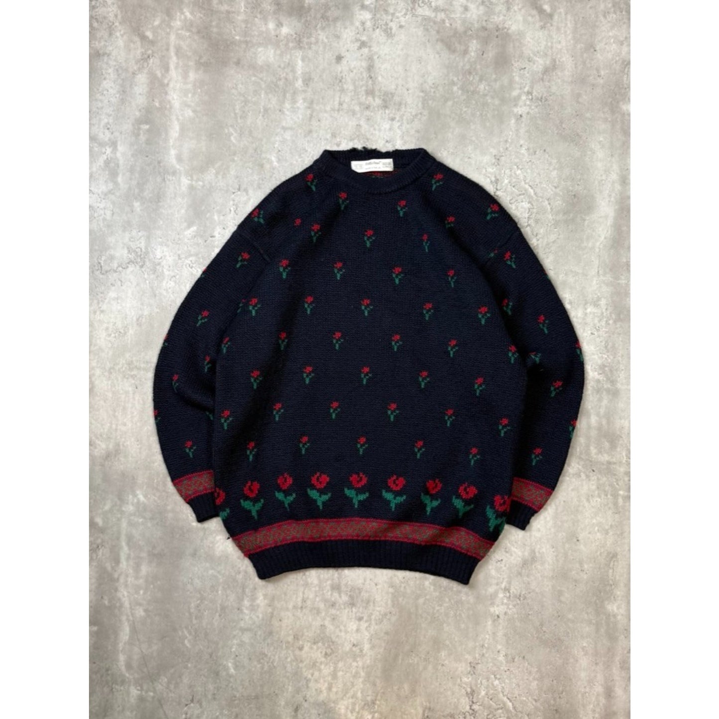 Vintage 80s St Michaels Flower Print Pullover Knit Sweater Size Large