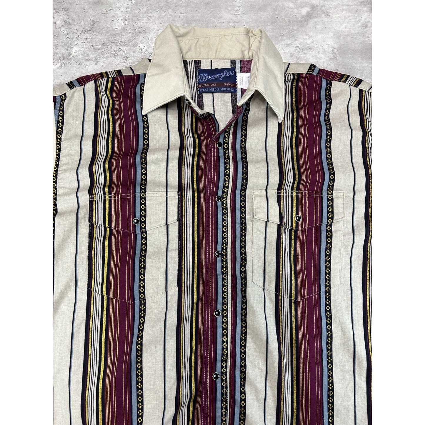 Vintage 80s Wrangler Pearl Snap Striped Long Sleeve Button Up Shirt Size XL