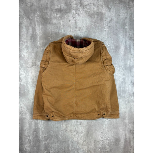 Vintage Berne Plaid Lined Canvas Workwear Hooded Bomber Jacket Size Large