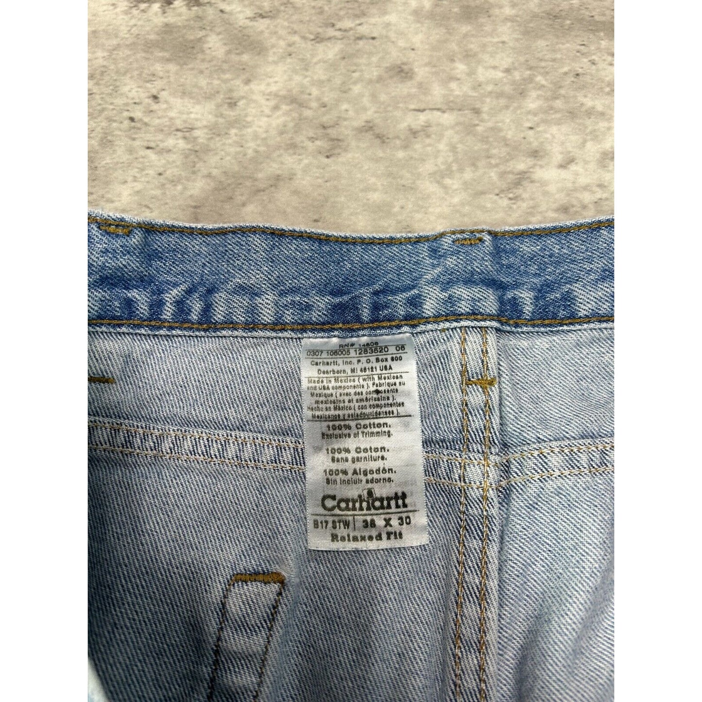 Vintage Carhartt Relaxed Fit Light Wash Denim Workwear Pants Size 37