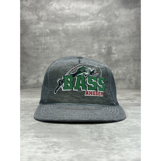 Vintage 90s Bass Angler Fishing Spellout Graphic Trucker Snapback Hat OSFA