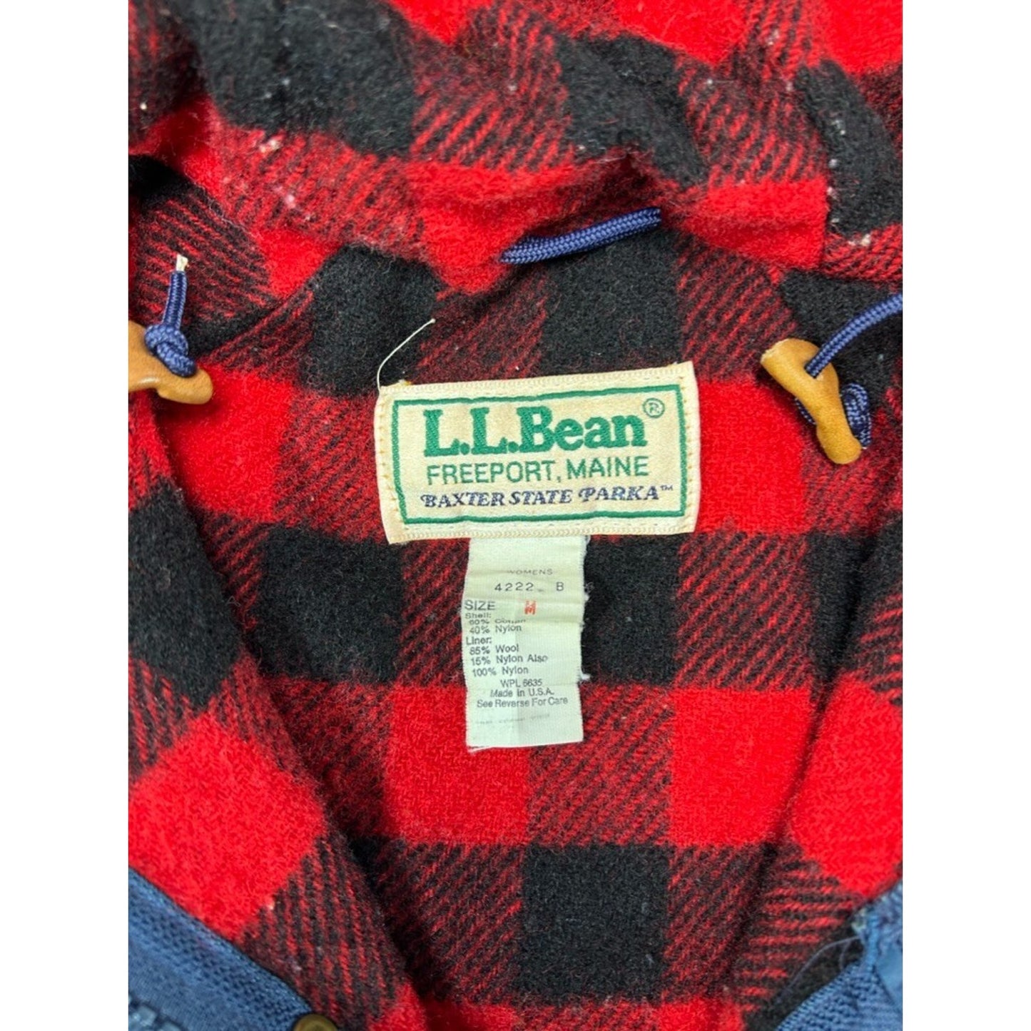 Vintage 90s Womens L.L. Bean Plaid Lined Hooded Parka Long Jacket Size Medium